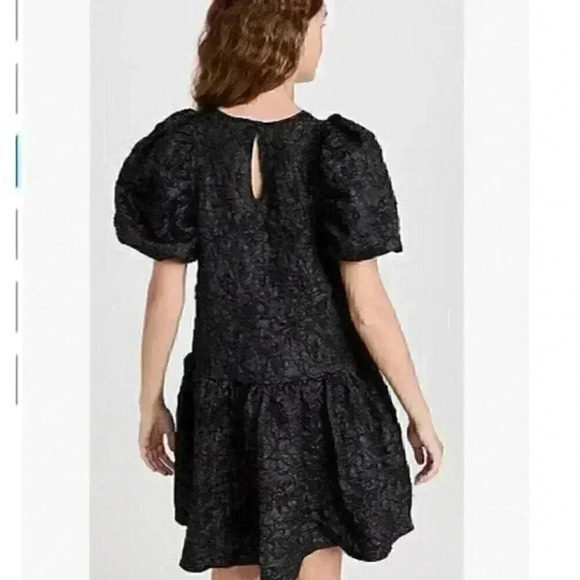 Enless Rose Textured Crinkle Short Balloon sleeve Black Tunic Dress L - Picture 2 of 11